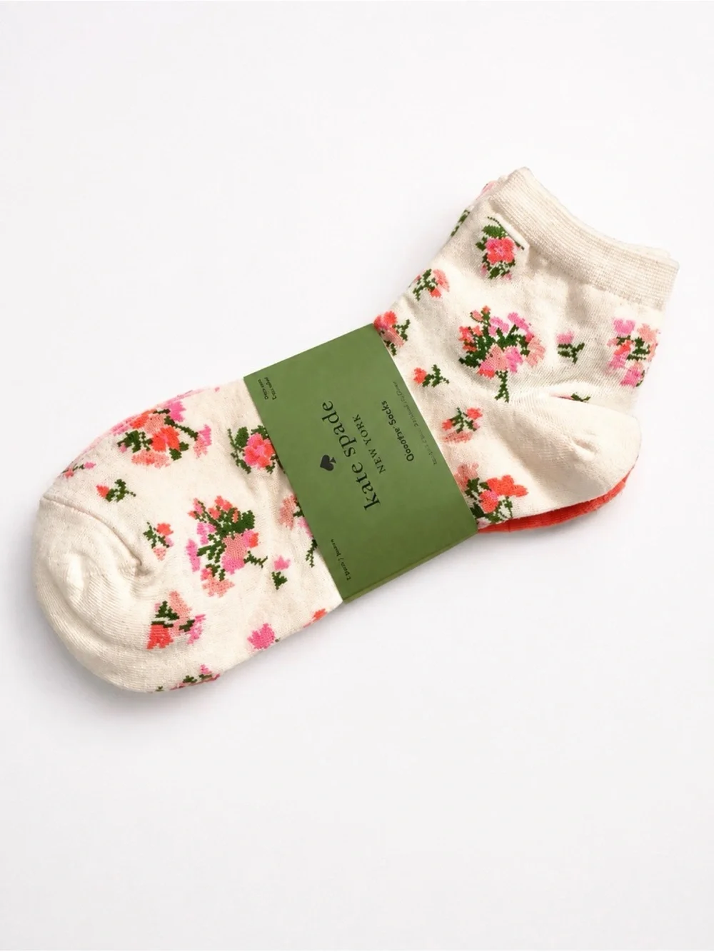 Kate Spade New York 3-Pair Quarter Socks Floral Pink Red Cream NWT